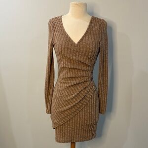Women’s Bodycon Heather Brown Sweate Knit long sleeve Dress. XS